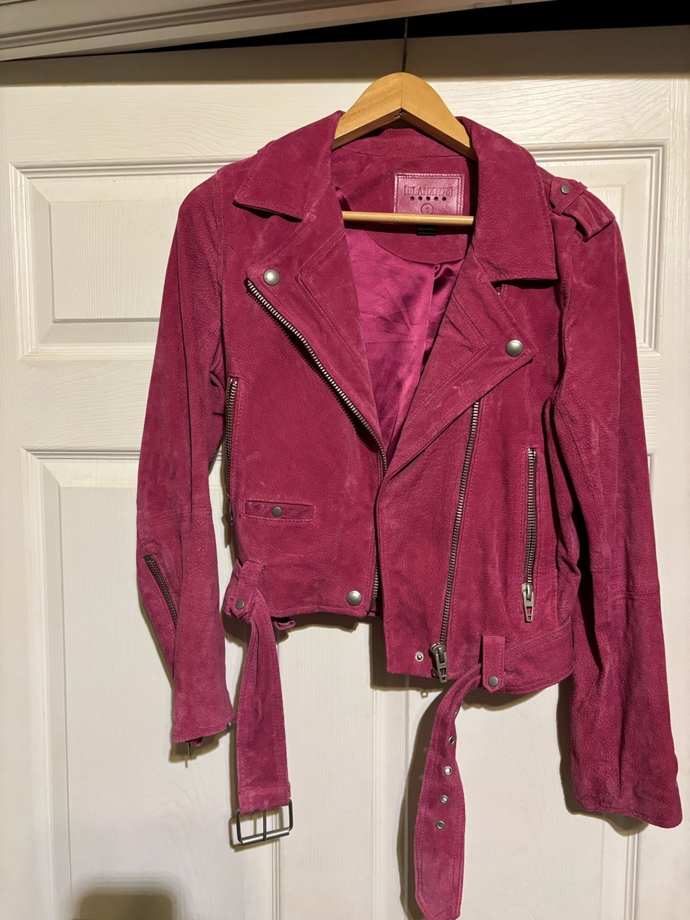 Blank NYC Suede Moto Jacket in Magenta